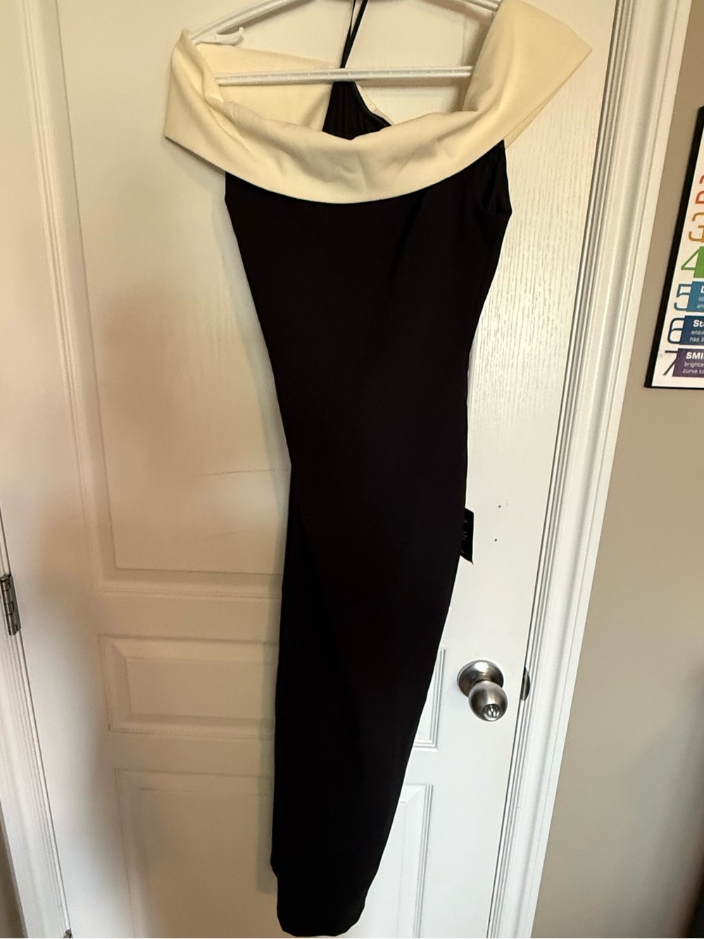 Lulu's Black Bodycon Dress with Cream Fold-Over Off The Shoulder Neckline